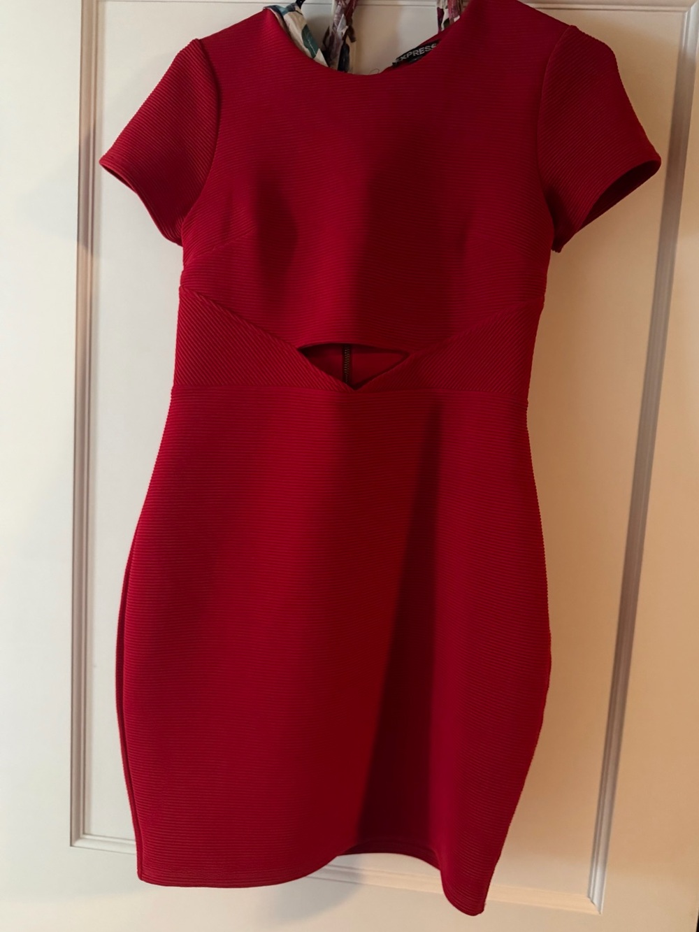 Express Red Short Sleeve Cutout Bodycon Mini Dress